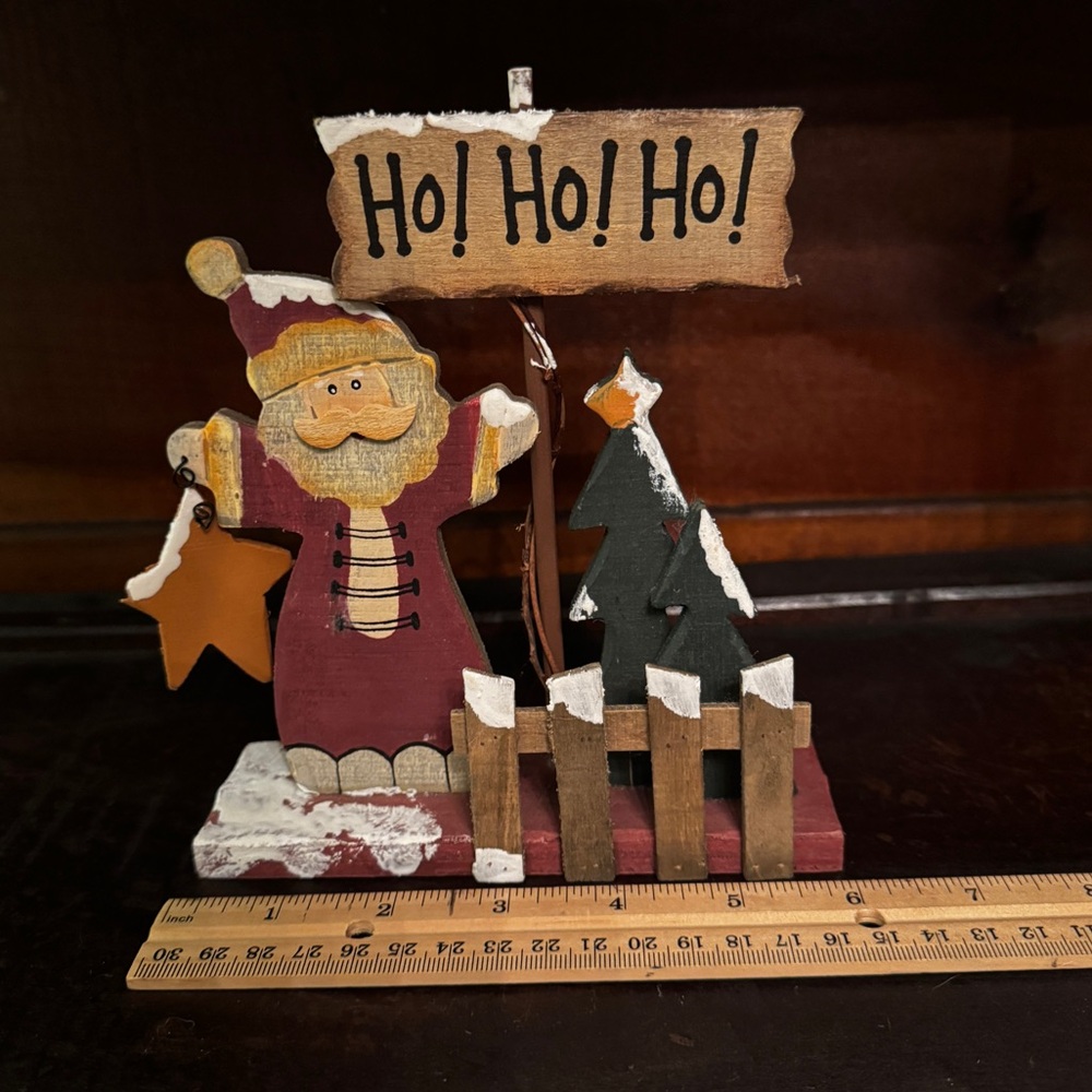 Rustic Wooden Santa Christmas Decor | Ho Ho Ho Holiday Figurine - Picture 4 of 5